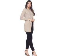 CALPTON Self Design/Knitted Design Acrylic Cream Full Sleeves Long Cardigan/ Shrug Beign - M, Cream, Acrylic, Pack of1